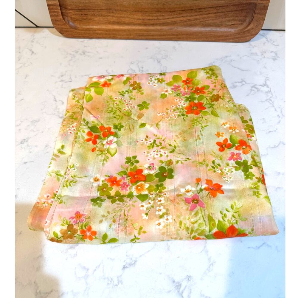 vintage floral fabric vibrant 60s 70s polyester 88”x44” flower power hippie